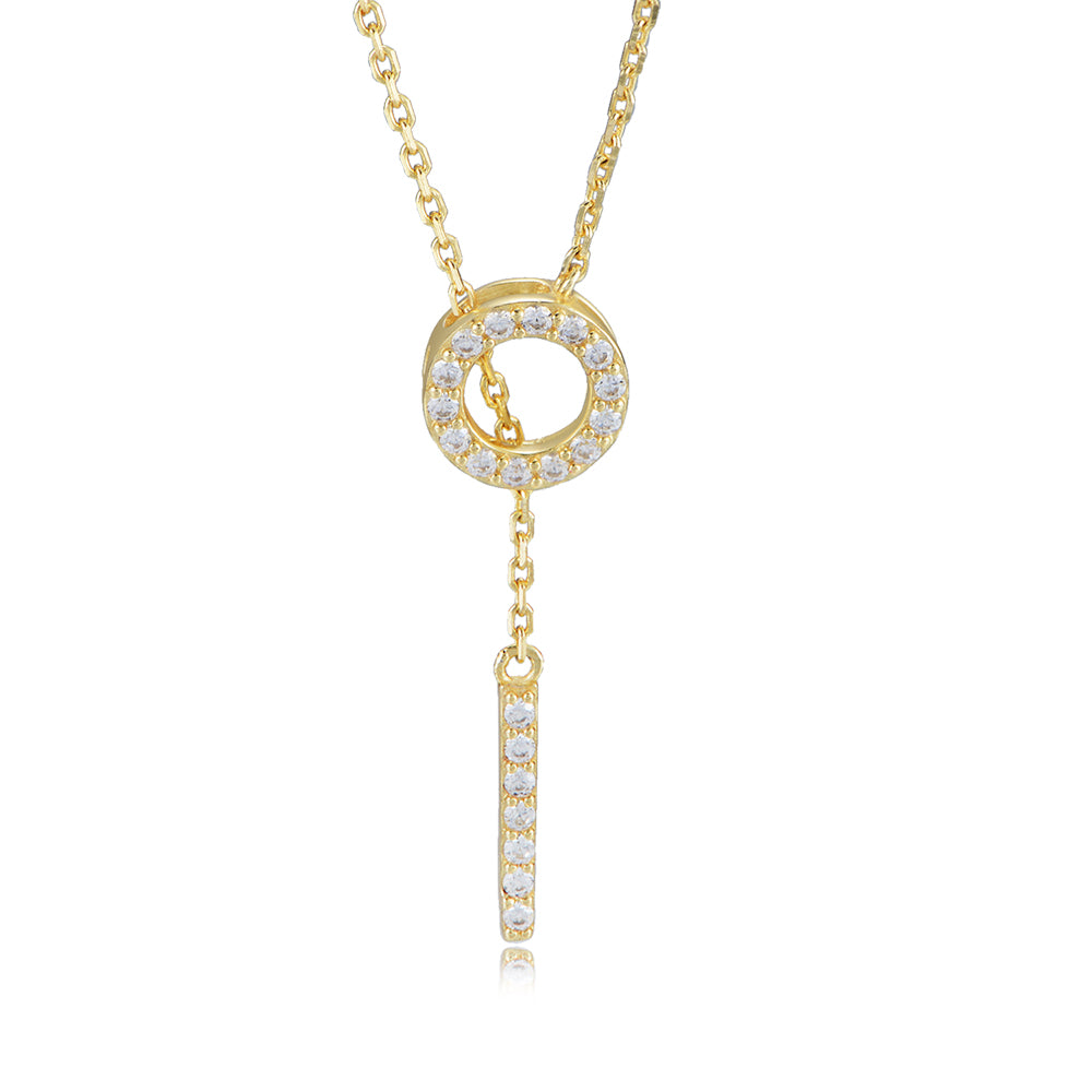 Trendy Circle Vertical Bar Y Lariat Adjustable Necklace