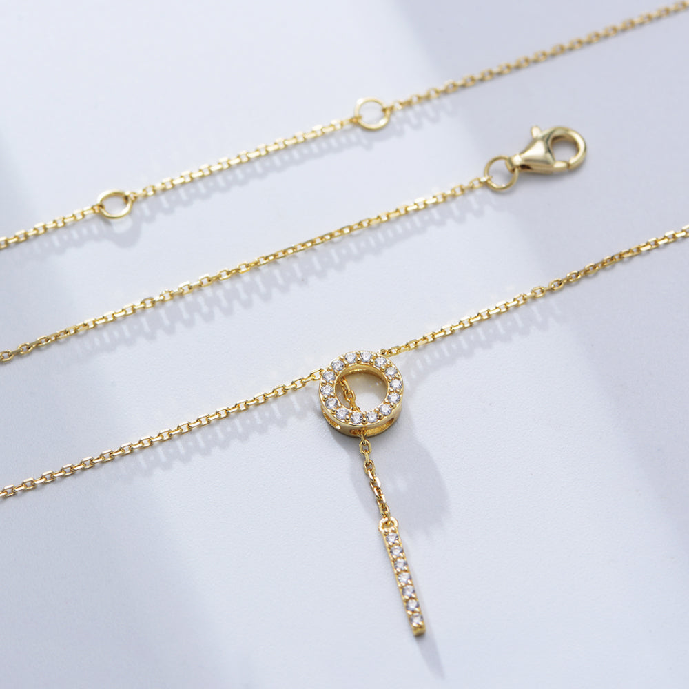 Trendy Circle Vertical Bar Y Lariat Adjustable Necklace