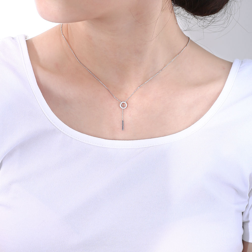 Trendy Circle Vertical Bar Y Lariat Adjustable Necklace