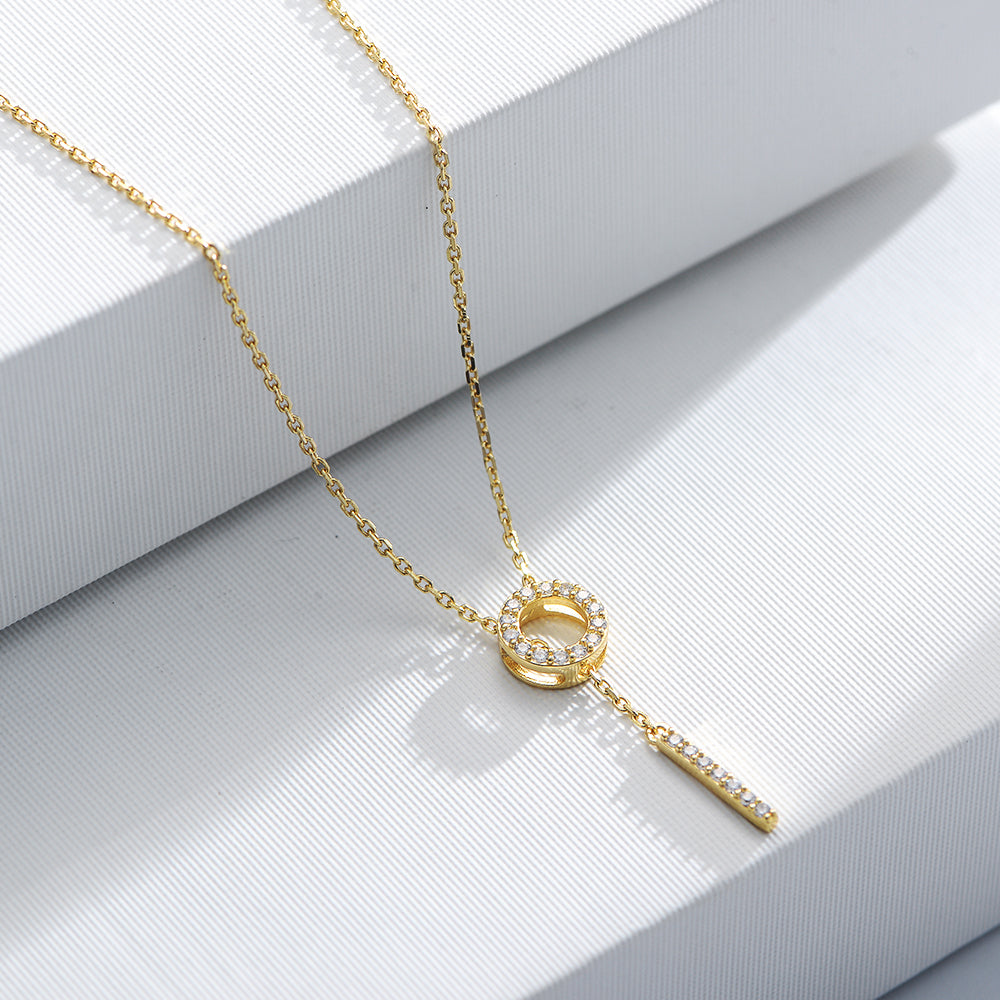 Trendy Circle Vertical Bar Y Lariat Adjustable Necklace