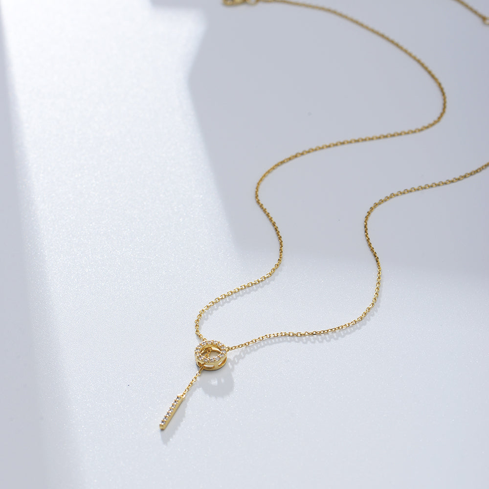 Trendy Circle Vertical Bar Y Lariat Adjustable Necklace