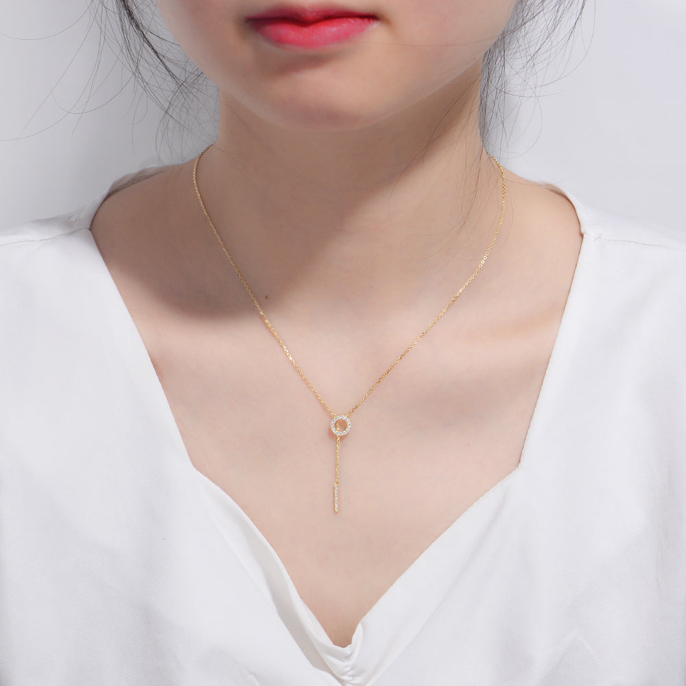 Trendy Circle Vertical Bar Y Lariat Adjustable Necklace