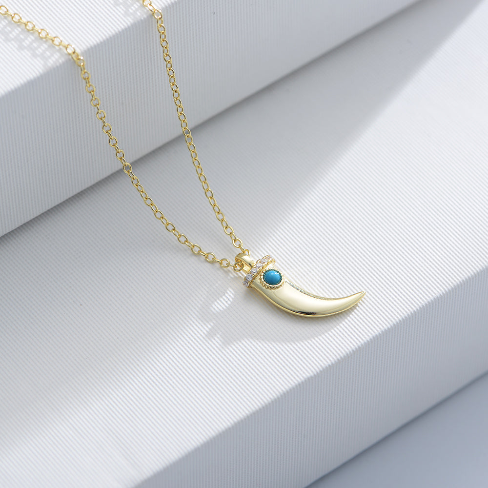 Vintage Turquoise Wolf Teeth Spike Lucky Pendant Necklace