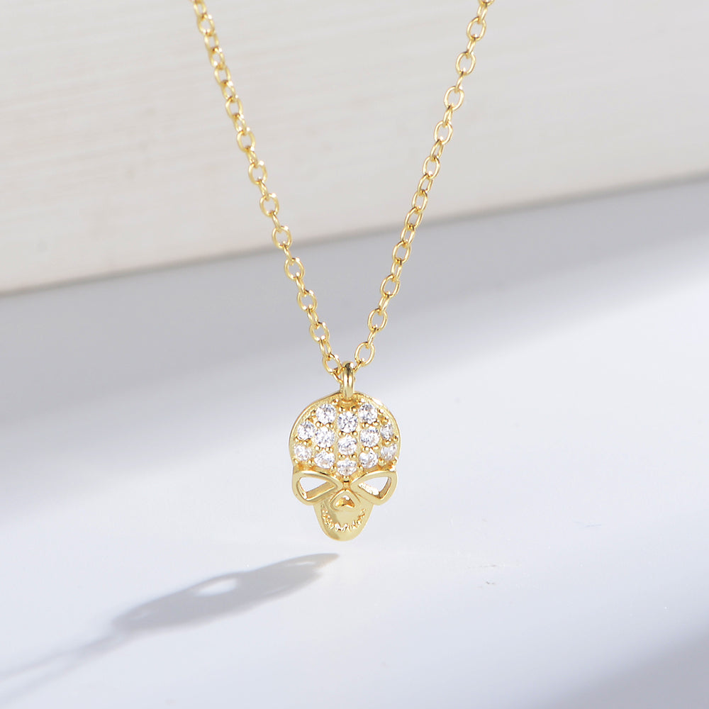 Fashion  Diamond-Studded Skull Pendant Necklace Hip Hop Clavicle Chain