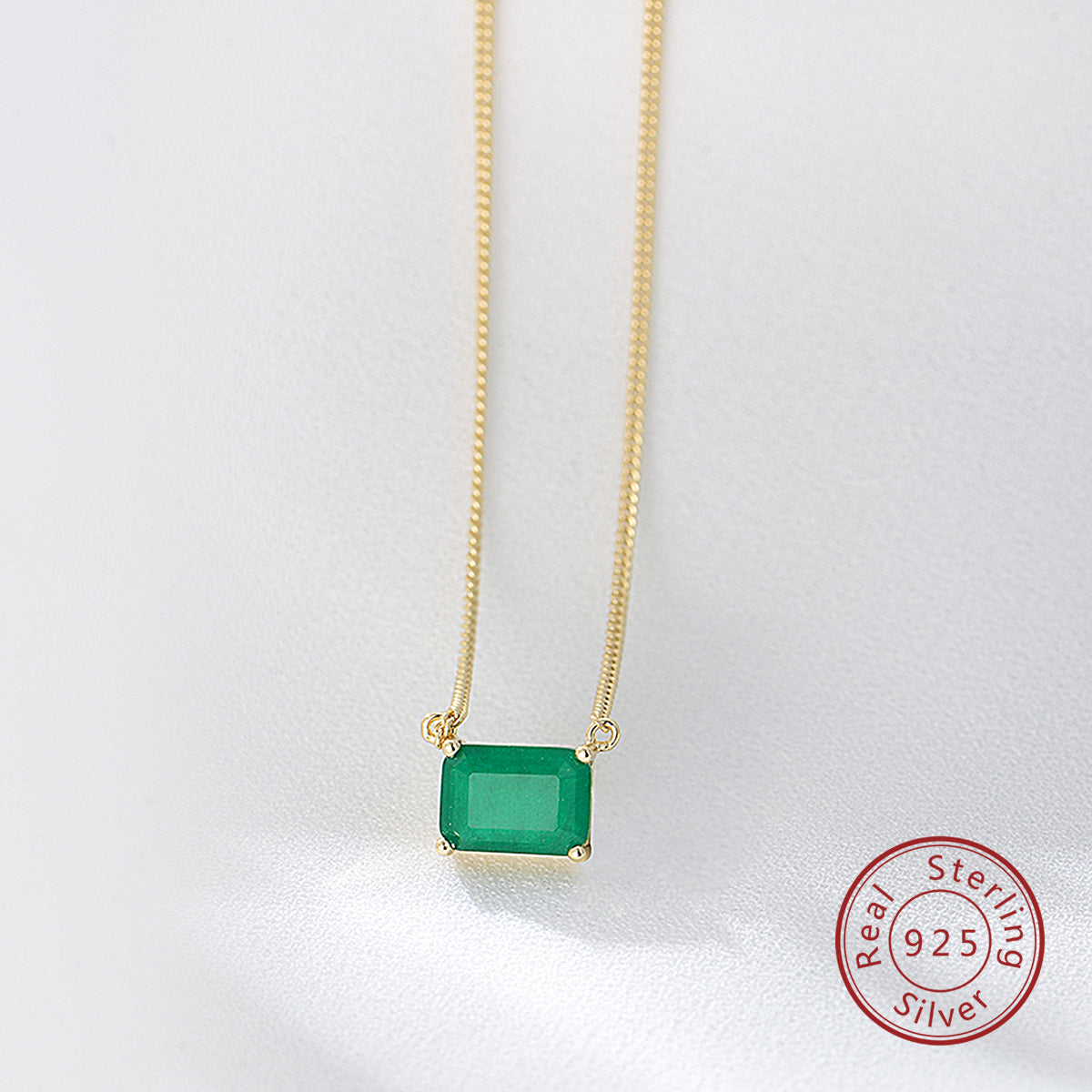 Rectangle Emerald Birthstone Necklace