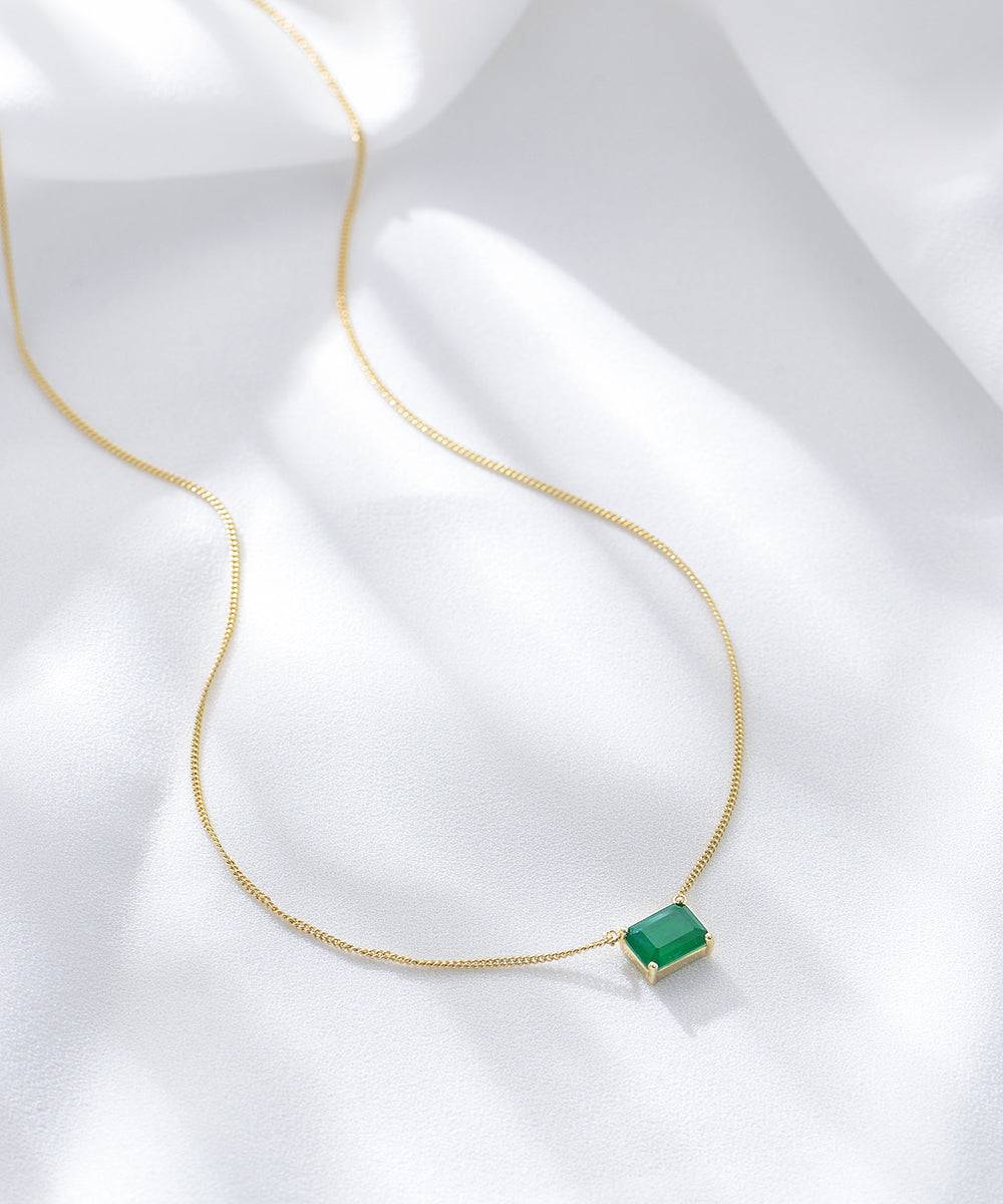 Rectangle Emerald Birthstone Necklace