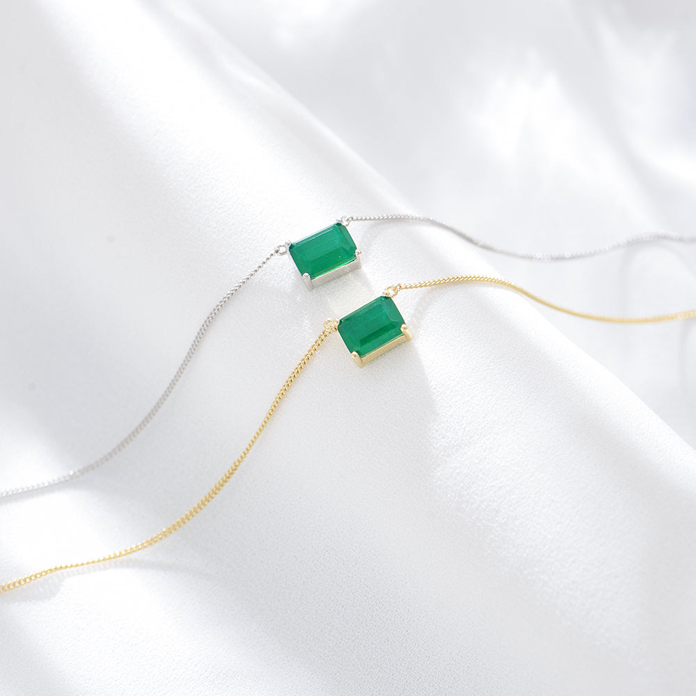 Rectangle Emerald Birthstone Necklace