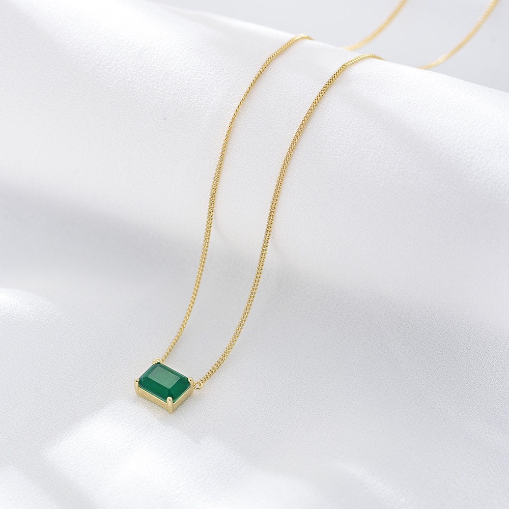 Rectangle Emerald Birthstone Necklace