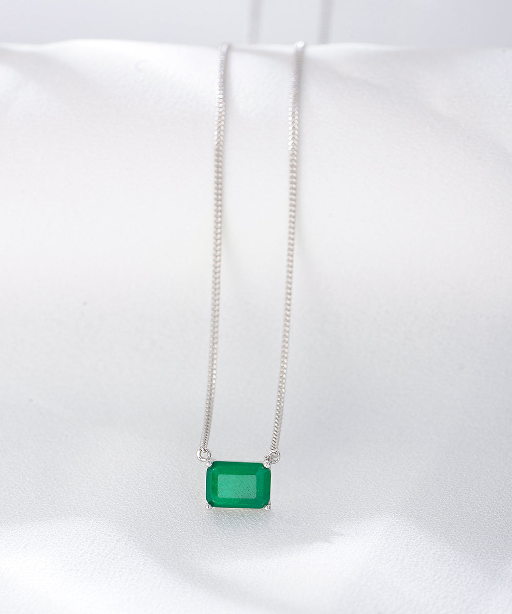 925 Silver Gold Plated Rectangle Emerald Birthstone Necklace