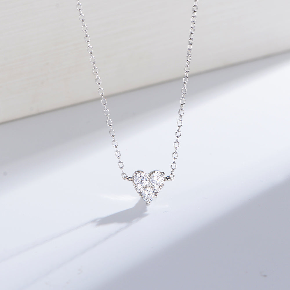 Fashion Micro Pave Zircon 925 Sterling Silver Heart Necklace Jewelry