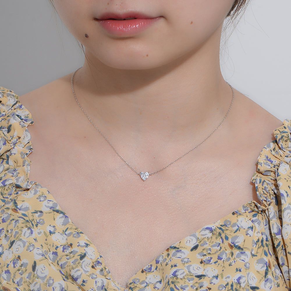 Fashion Micro Pave Zircon 925 Sterling Silver Heart Necklace Jewelry