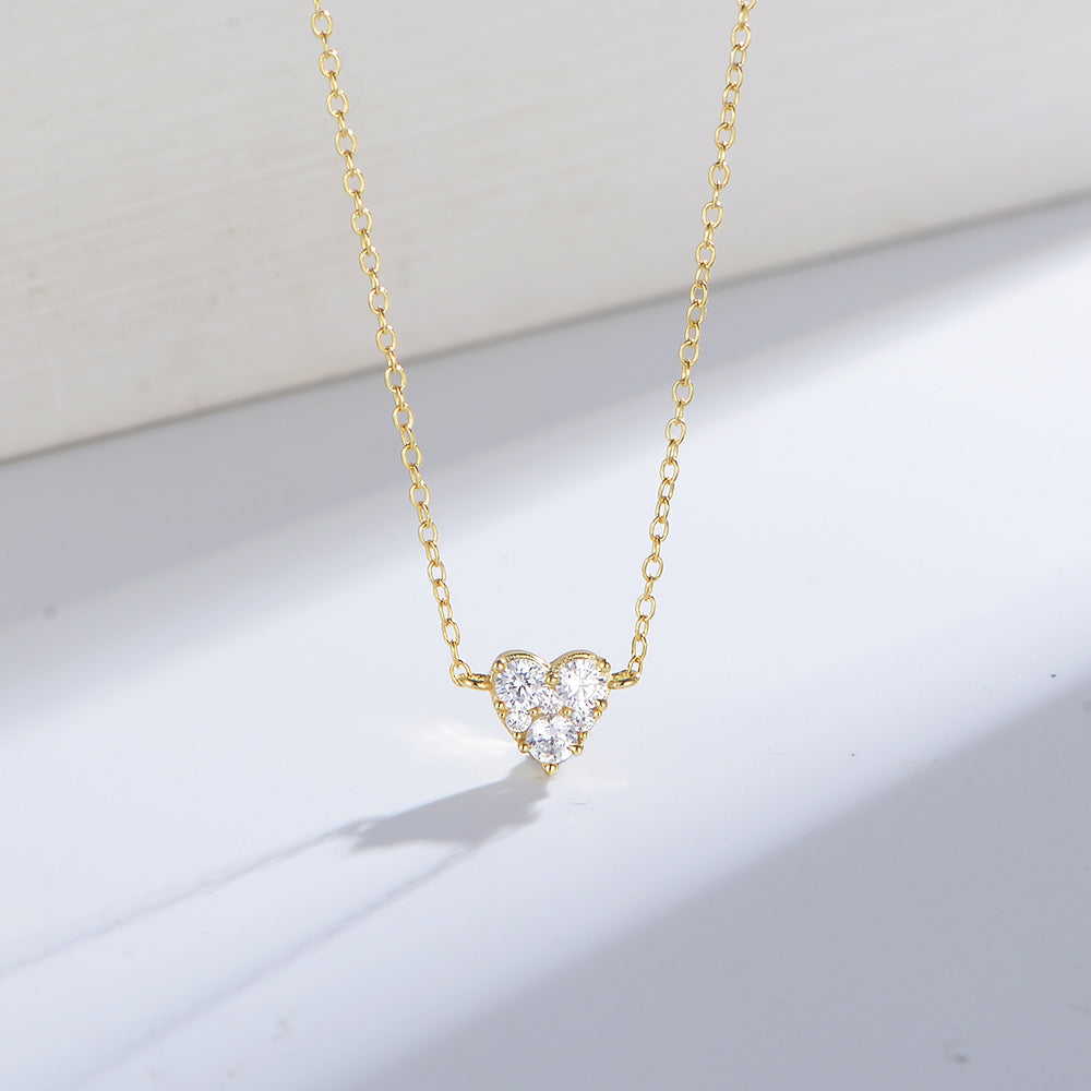 Fashion Micro Pave Zircon 925 Sterling Silver Heart Necklace Jewelry