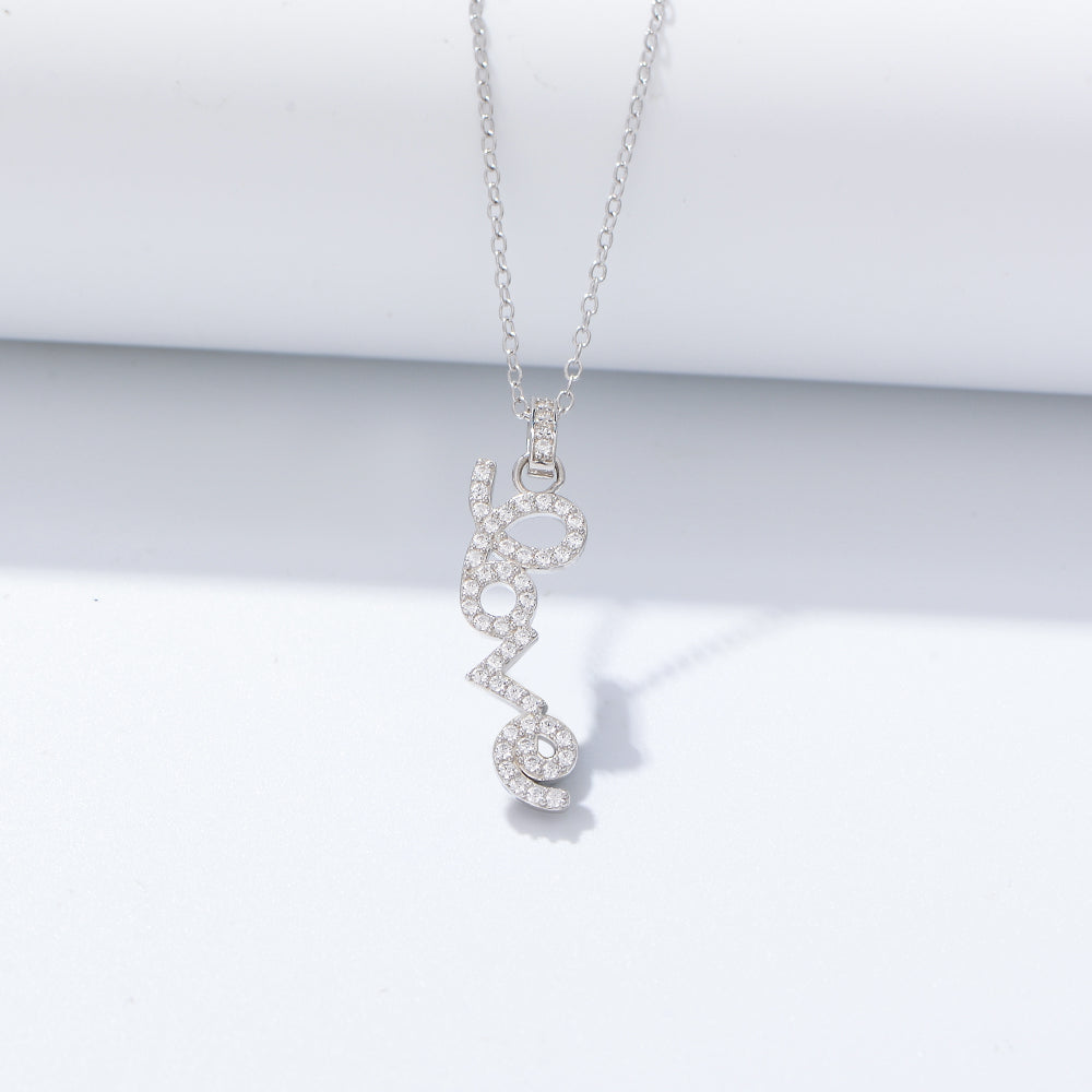 Unique 925 Sterling Silver Necklace Micro Zircon Romantic Love Letter Pendant Necklace