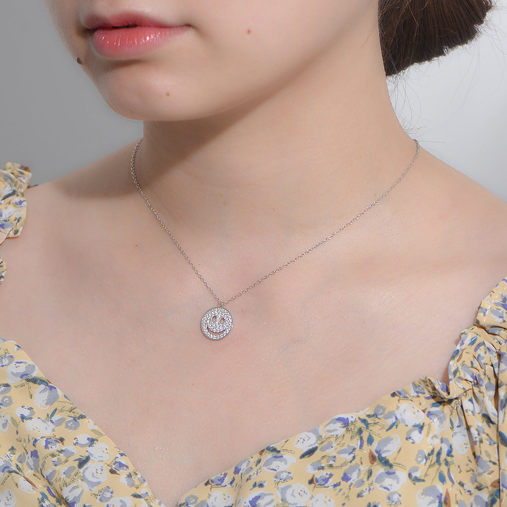 Hip Hop Ice Out Smile Face Pendant Jewelry Zircon Coin Smiley  Necklace