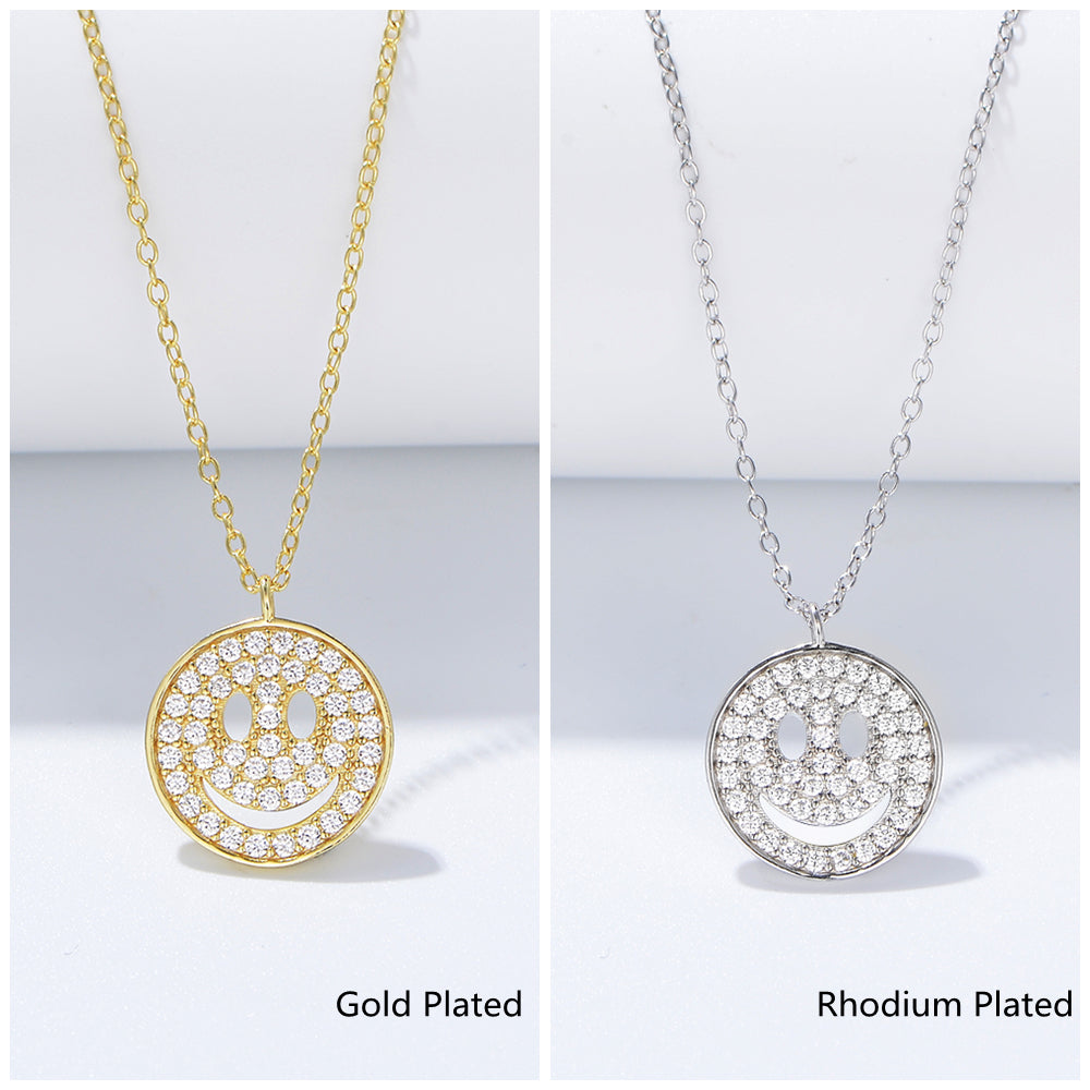 Hip Hop Ice Out Smile Face Pendant Jewelry Zircon Coin Smiley  Necklace
