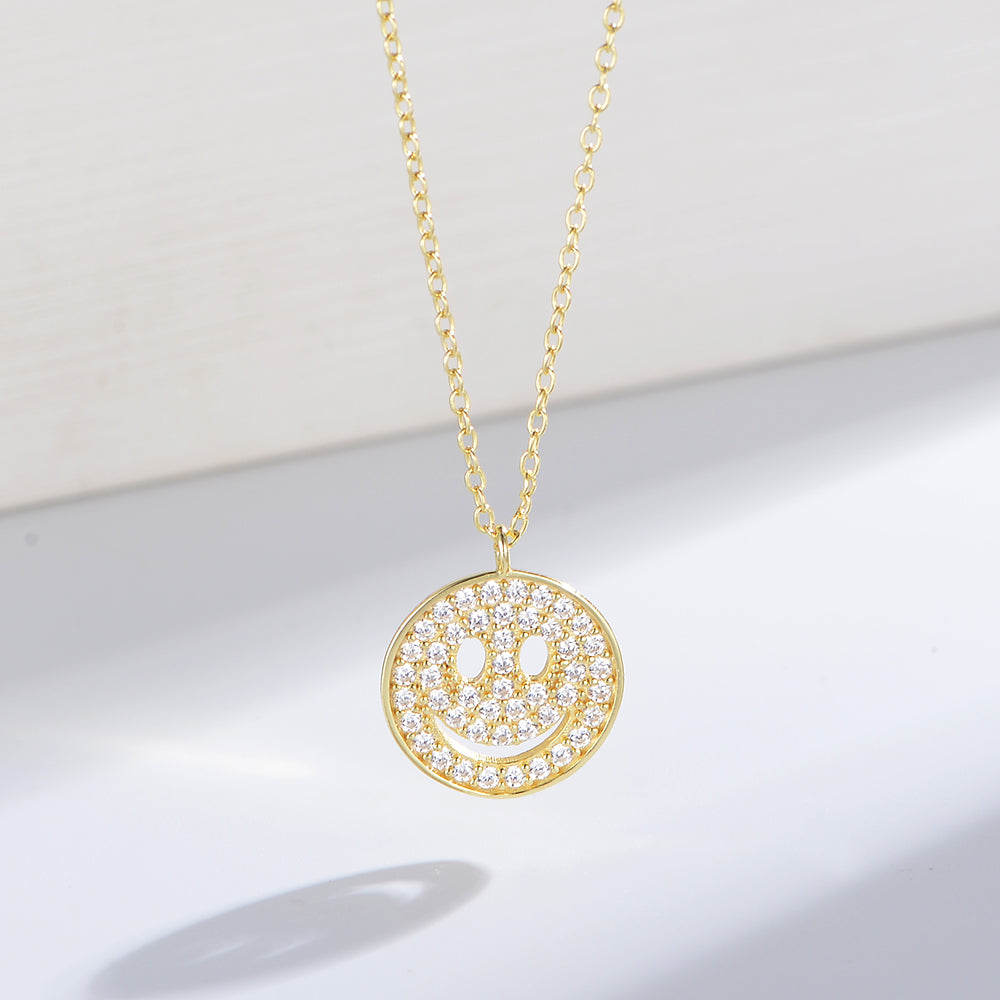 Hip Hop Ice Out Smile Face Pendant Jewelry Zircon Coin Smiley 925 Sterling Silver Necklace