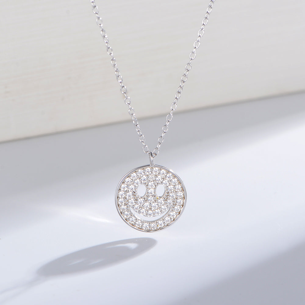 Hip Hop Ice Out Smile Face Pendant Jewelry Zircon Coin Smiley  Necklace