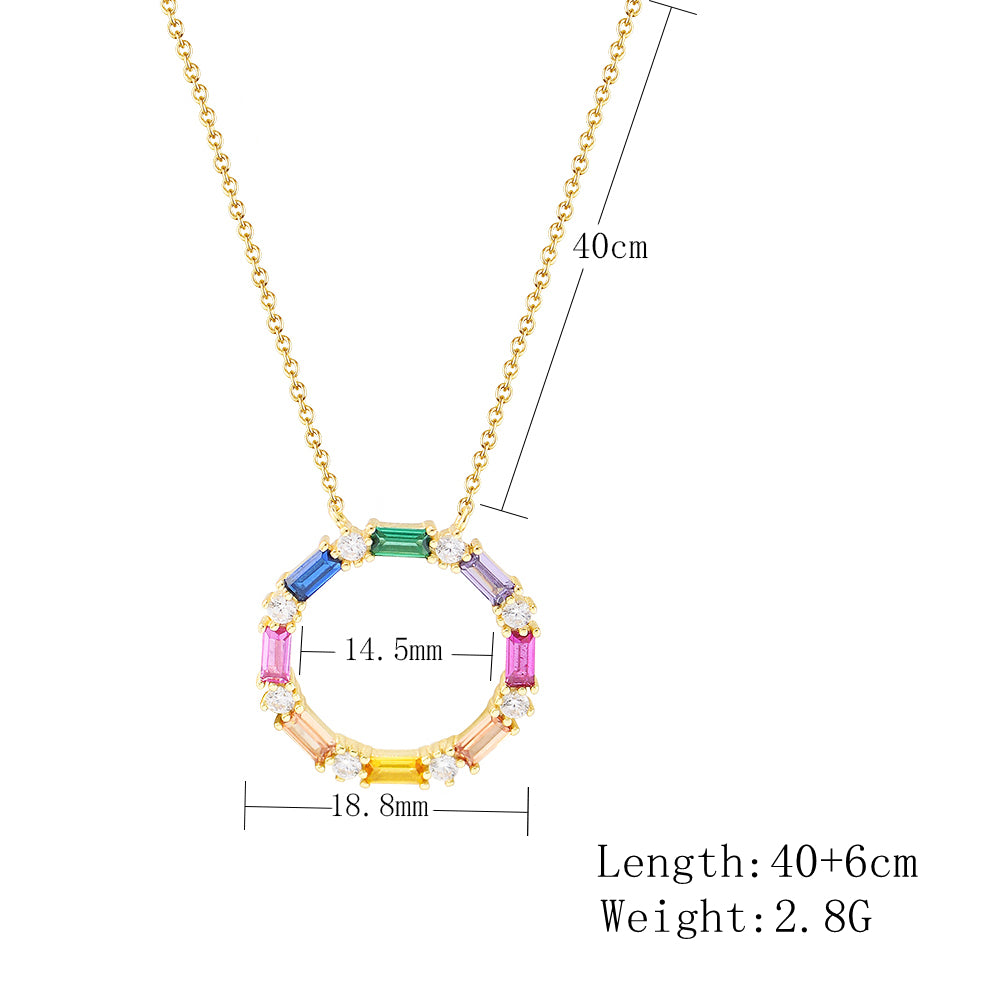 Fashion  Rainbow Zircon Round Circle Pendant Necklace