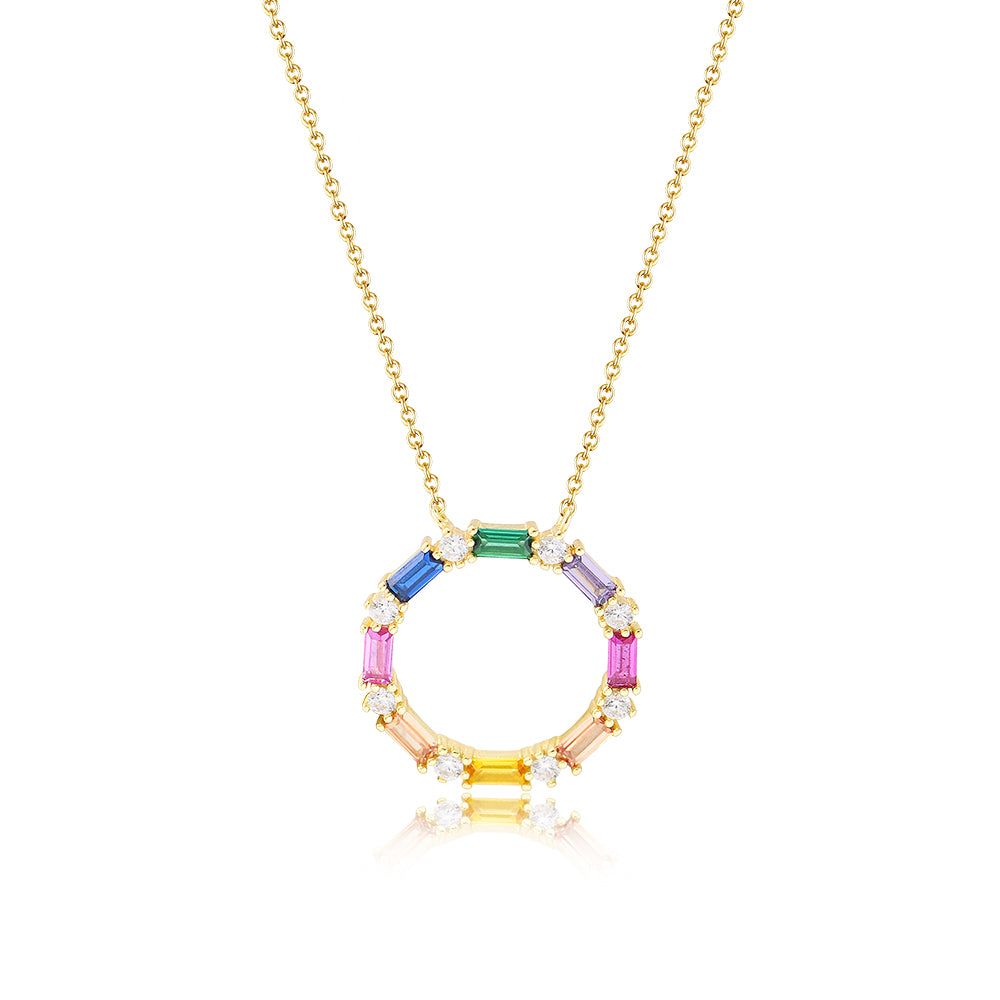Fashion  Rainbow Zircon Round Circle Pendant Necklace