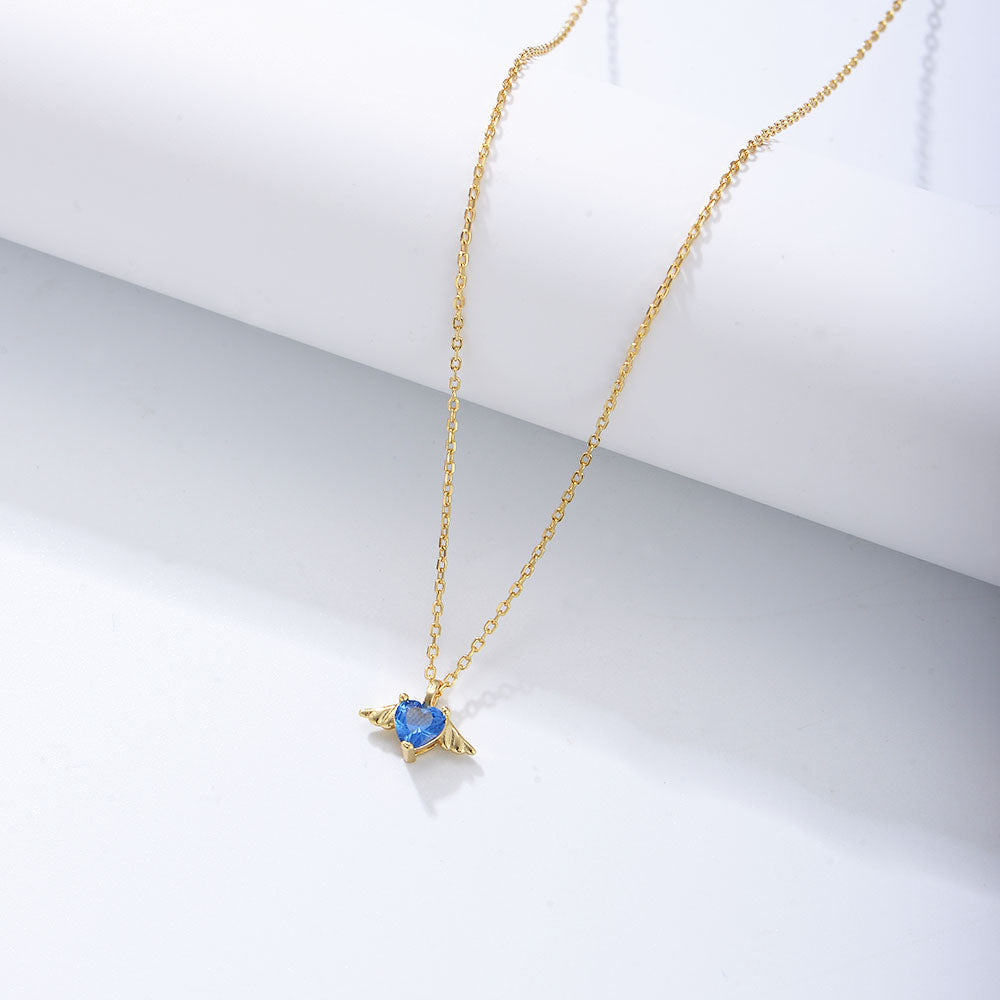 Angel Wing Heart Love Cubic Zirconia Pendant Necklace