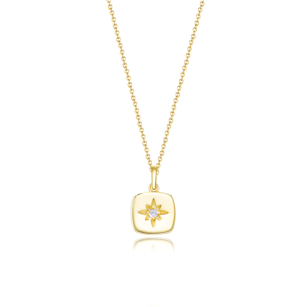 925 Sterling Silver Gold Plated Square Star Pendant Necklace