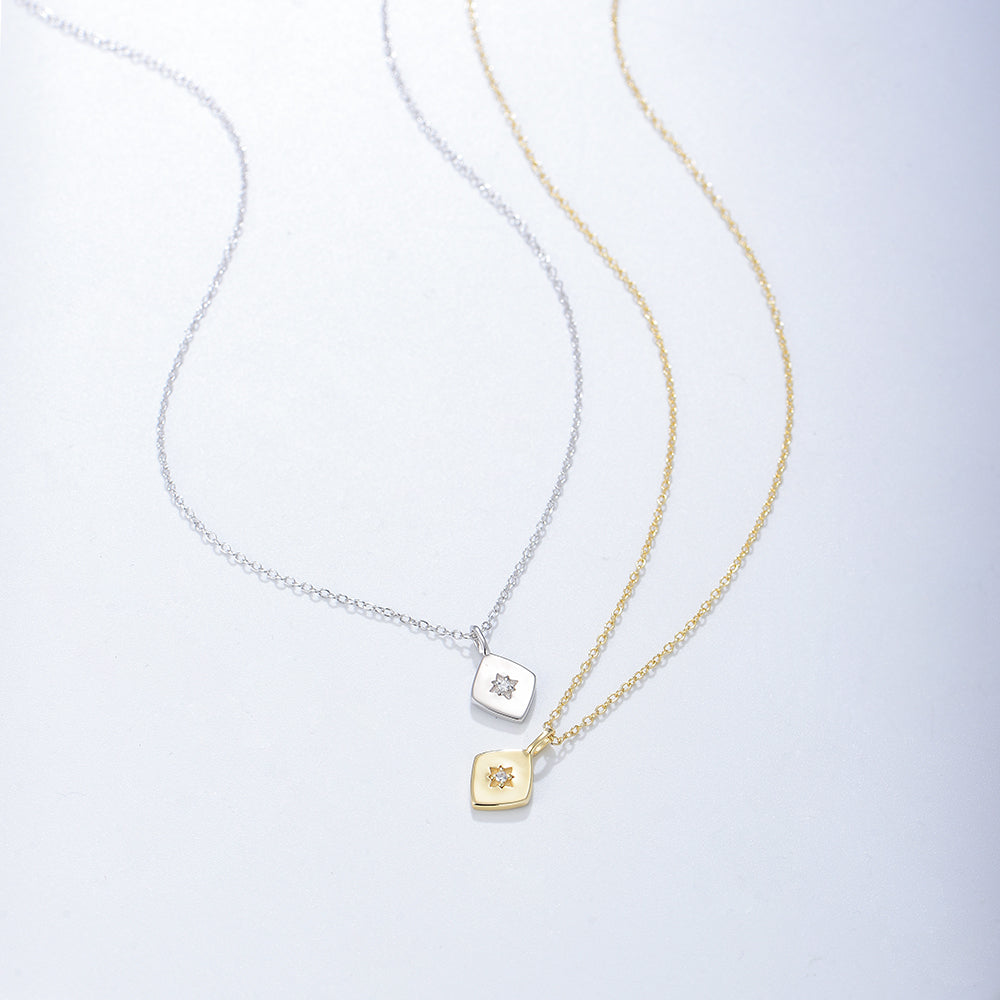 Simple Cubic Zircon Geometric Rhombus Charms Necklace