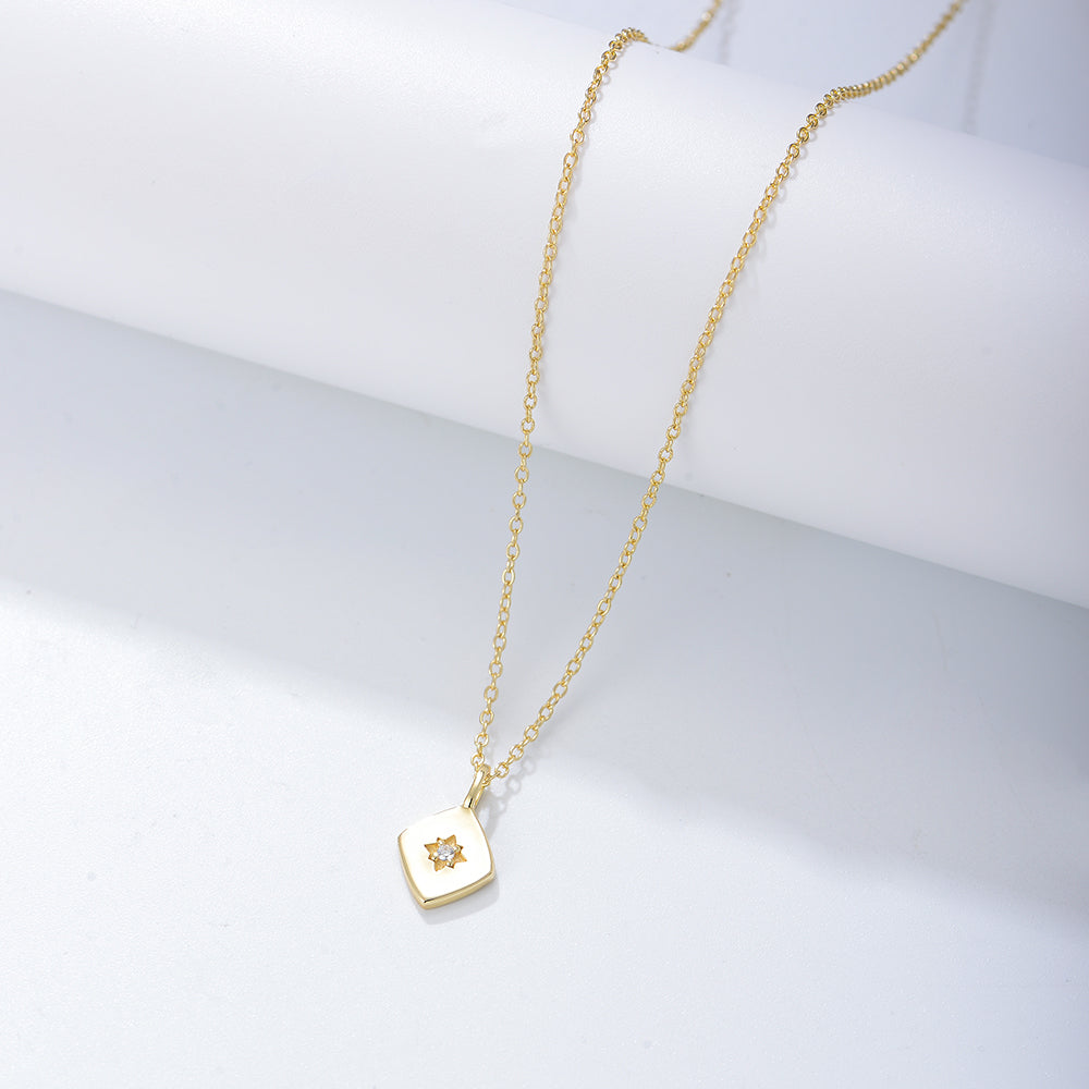 Simple Cubic Zircon Geometric Rhombus Charms Necklace