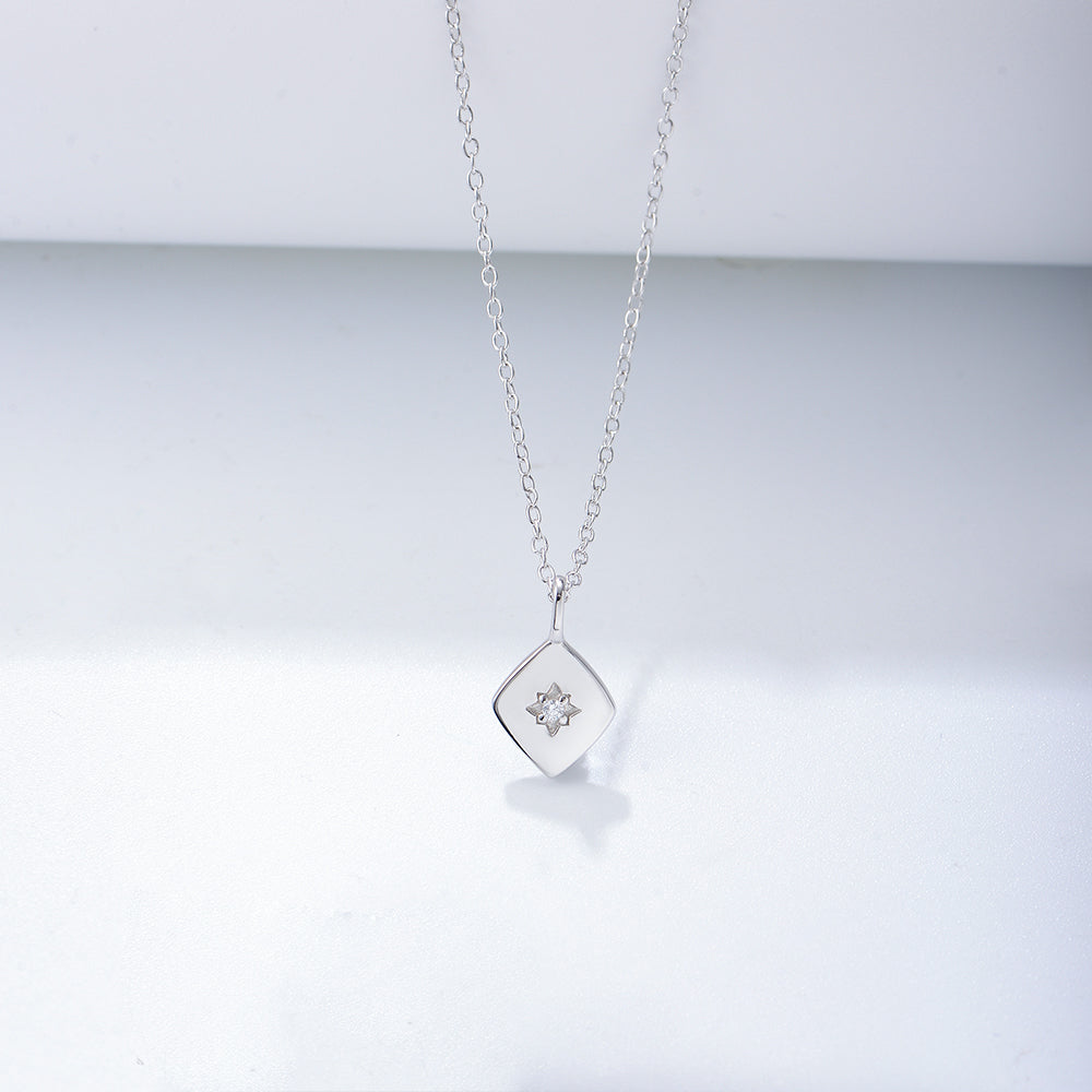 Simple Cubic Zircon Geometric Rhombus Charms Necklace