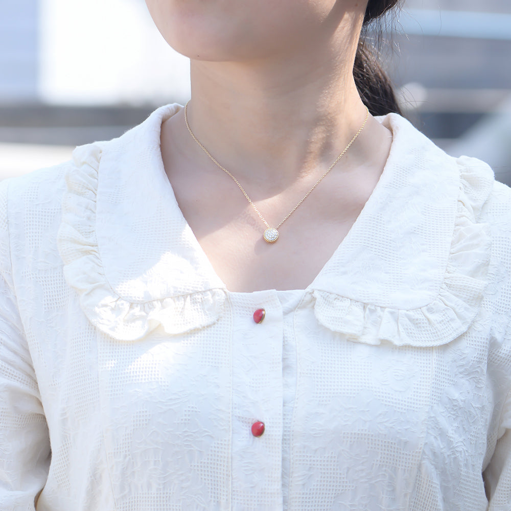 Fashion Jewllery  Pave Zirconia Round Pendant Necklace