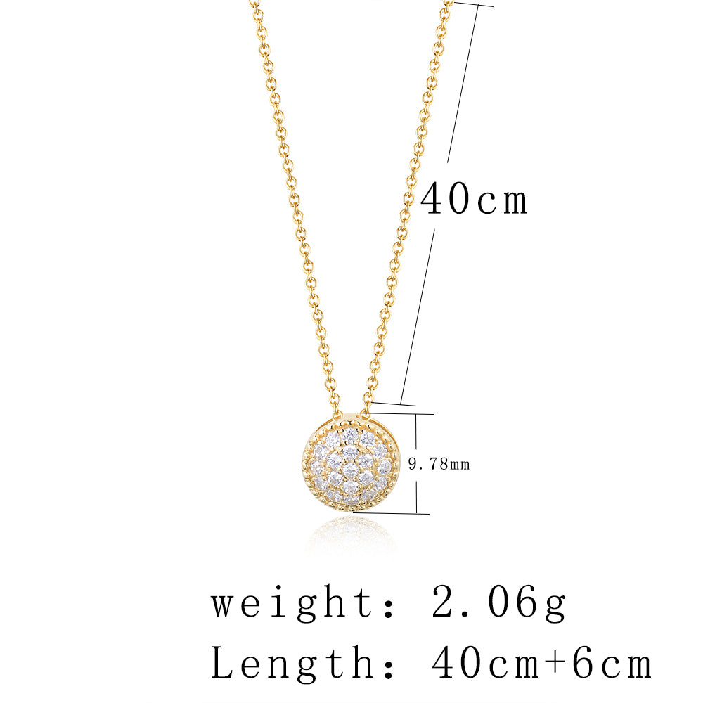 Fashion Silver 925 Jewllery Gold Plated Pave Zirconia Round Pendant Necklace