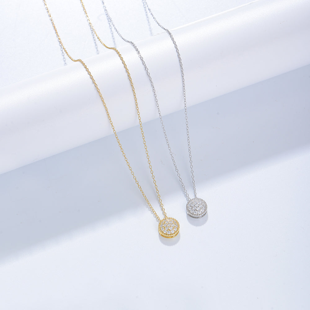 Fashion Jewllery  Pave Zirconia Round Pendant Necklace