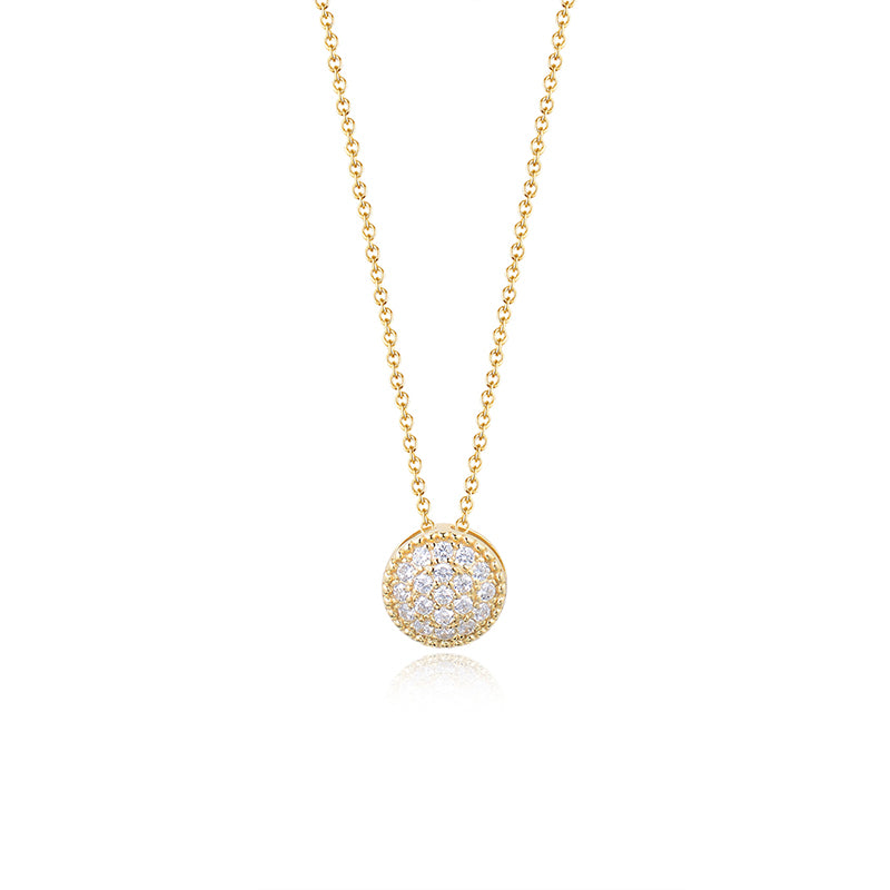 Fashion Silver 925 Jewllery Gold Plated Pave Zirconia Round Pendant Necklace