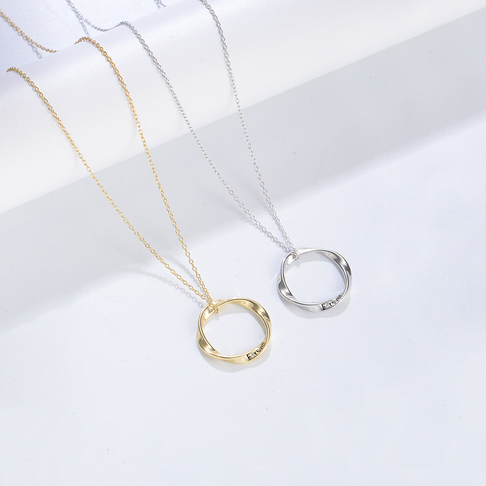 Trendy Twisted Lobster Clasp Circle Hollow Gold Plating Engraving Forever Love Necklace Jewelry
