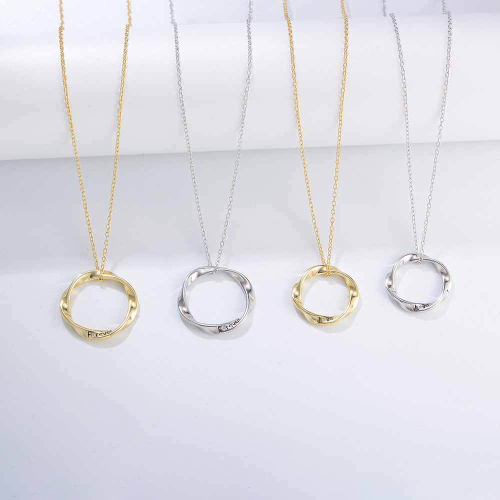 Trendy Twisted Lobster Clasp Circle Hollow Gold Plating Engraving Forever Love Necklace Jewelry