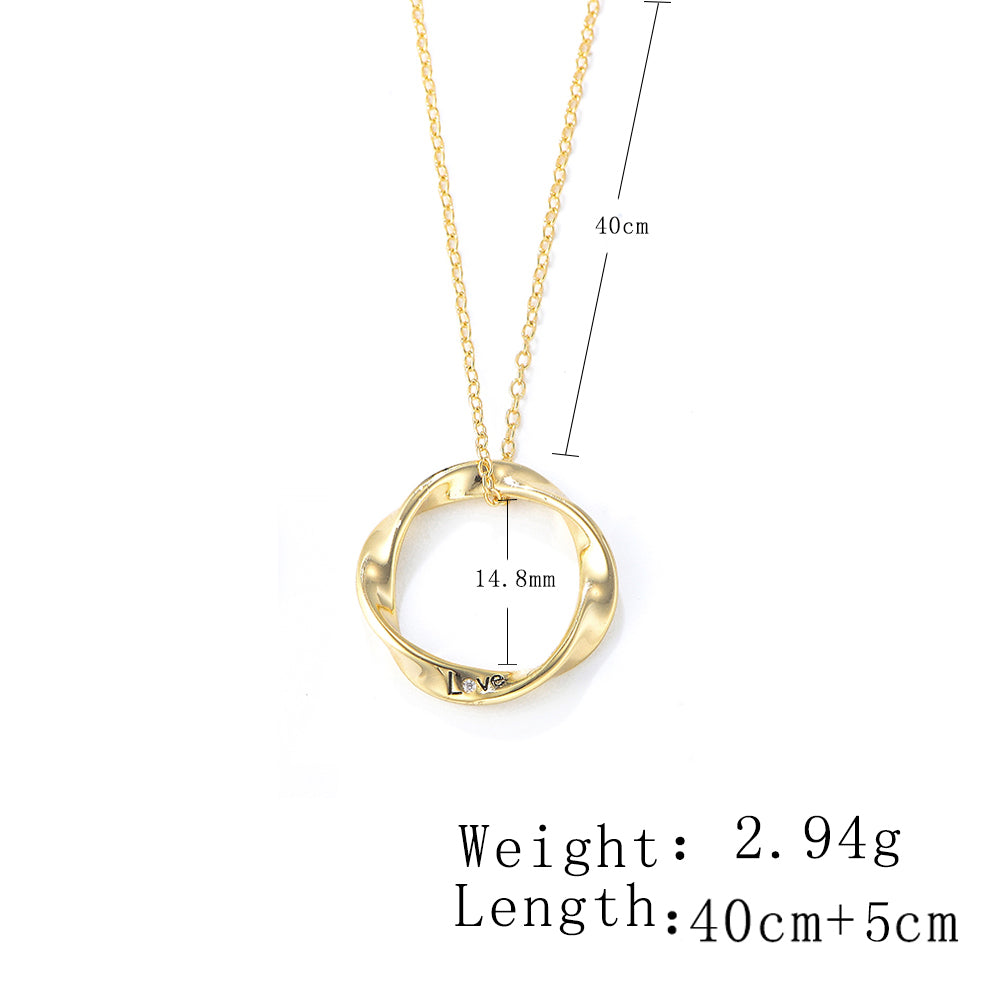 Trendy Twisted Lobster Clasp Circle Hollow Gold Plating Engraving Forever Love Necklace Jewelry