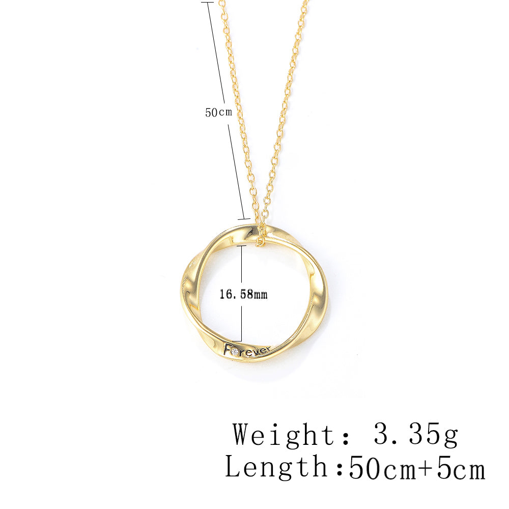 Trendy Twisted Lobster Clasp Circle Hollow Gold Plating Engraving Forever Love Necklace Jewelry