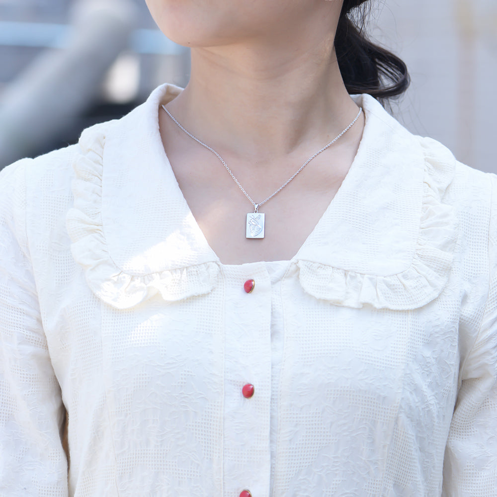 Personalize Couple Heart Rectangle Pendant Necklace 925 Sterling Silver Necklace