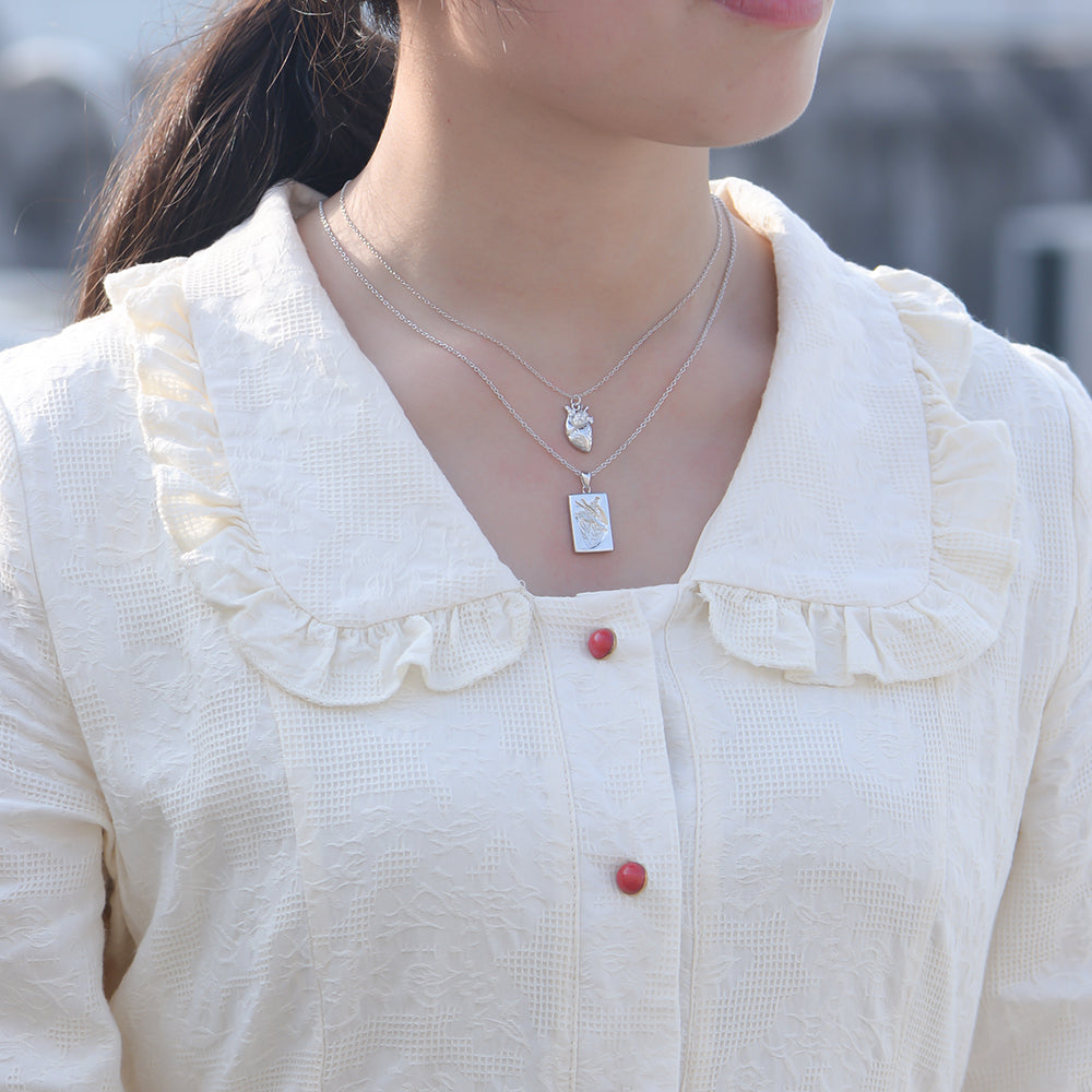 Personalize Couple Heart Rectangle Pendant Necklace 925 Sterling Silver Necklace