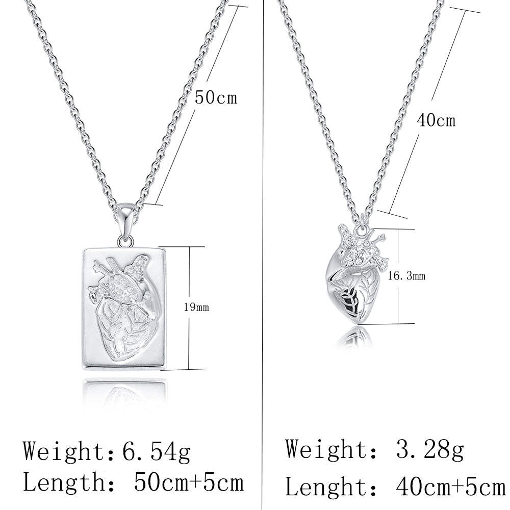 Personalize Couple Heart Rectangle Pendant Necklace 925 Sterling Silver Necklace