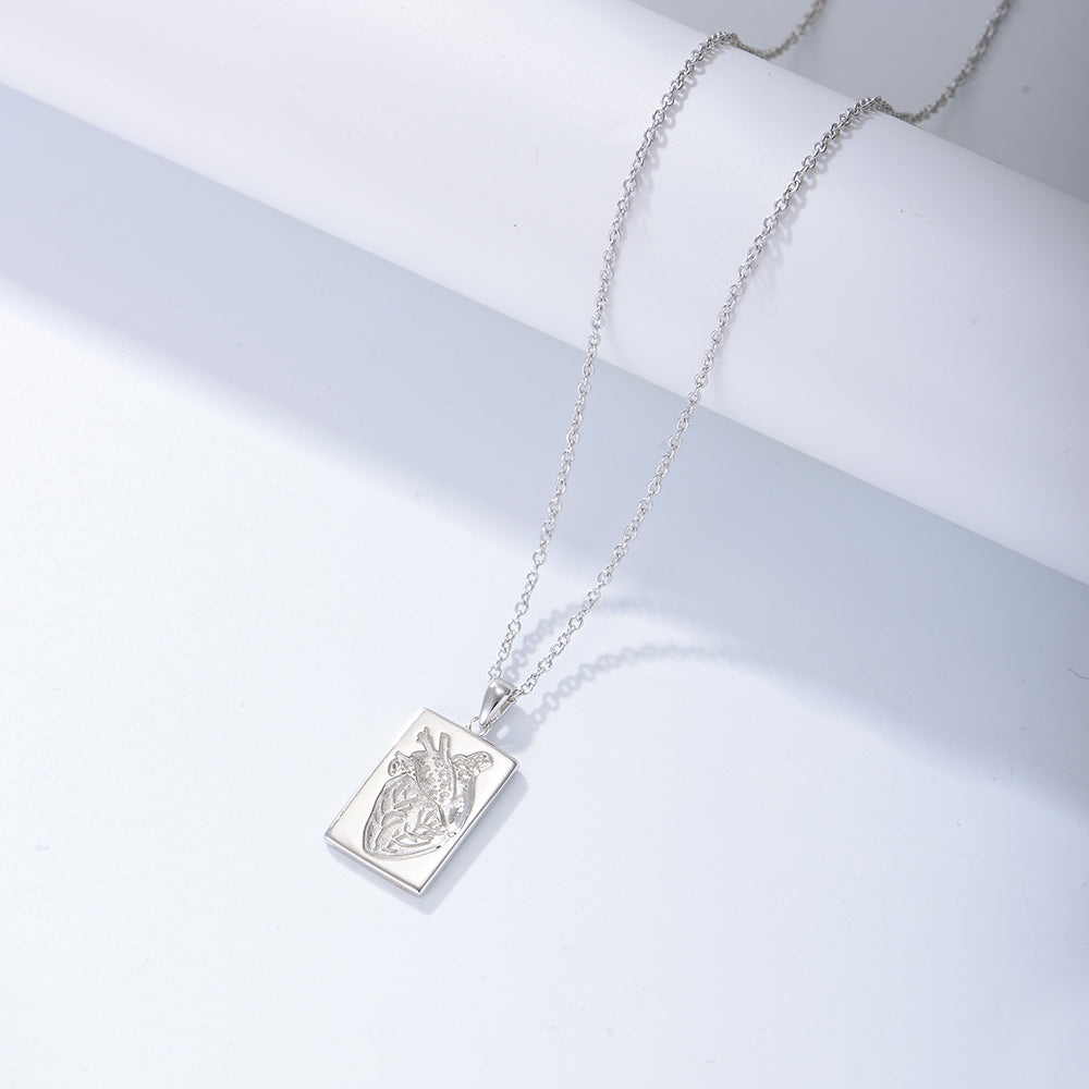 Personalize Couple Heart Rectangle Pendant Necklace 925 Sterling Silver Necklace