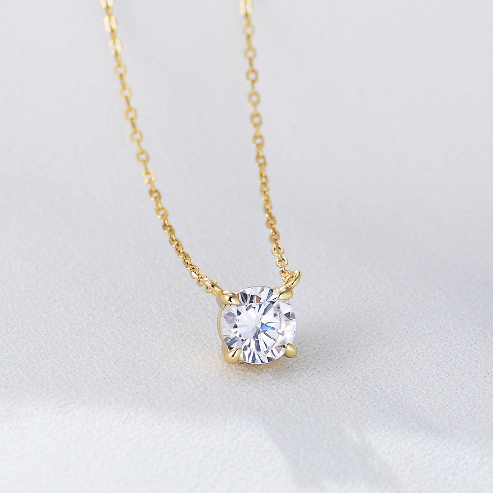 14K Gold Plated CZ 925 Sterling Silver Diamond Cubic Zircon Pendant Necklace