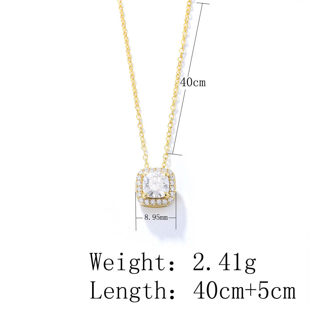 925 Sterling Silver Gold Plated Square Zircon Diamond Pendant Necklace