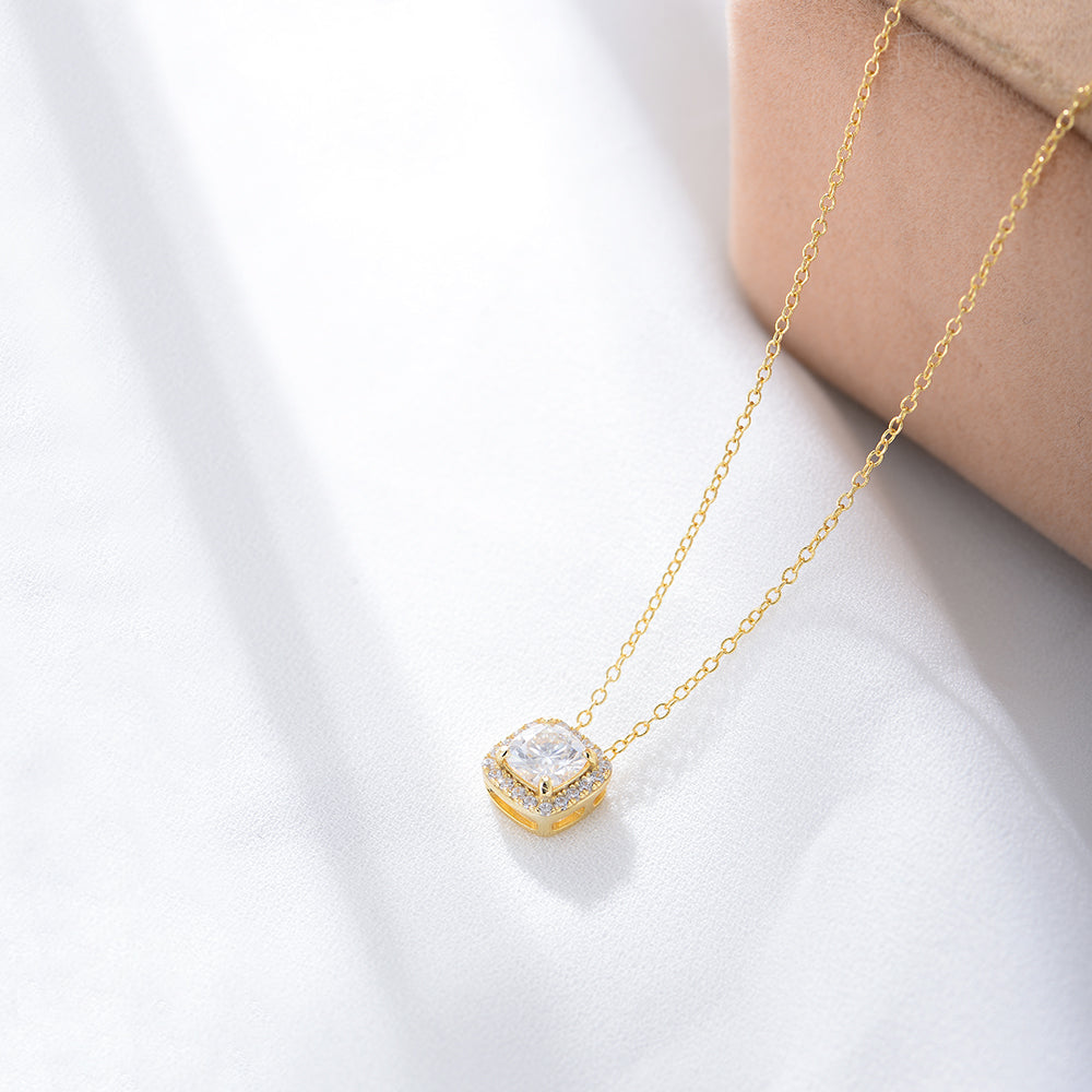 Gold Plated Square Zircon Diamond Pendant Necklace