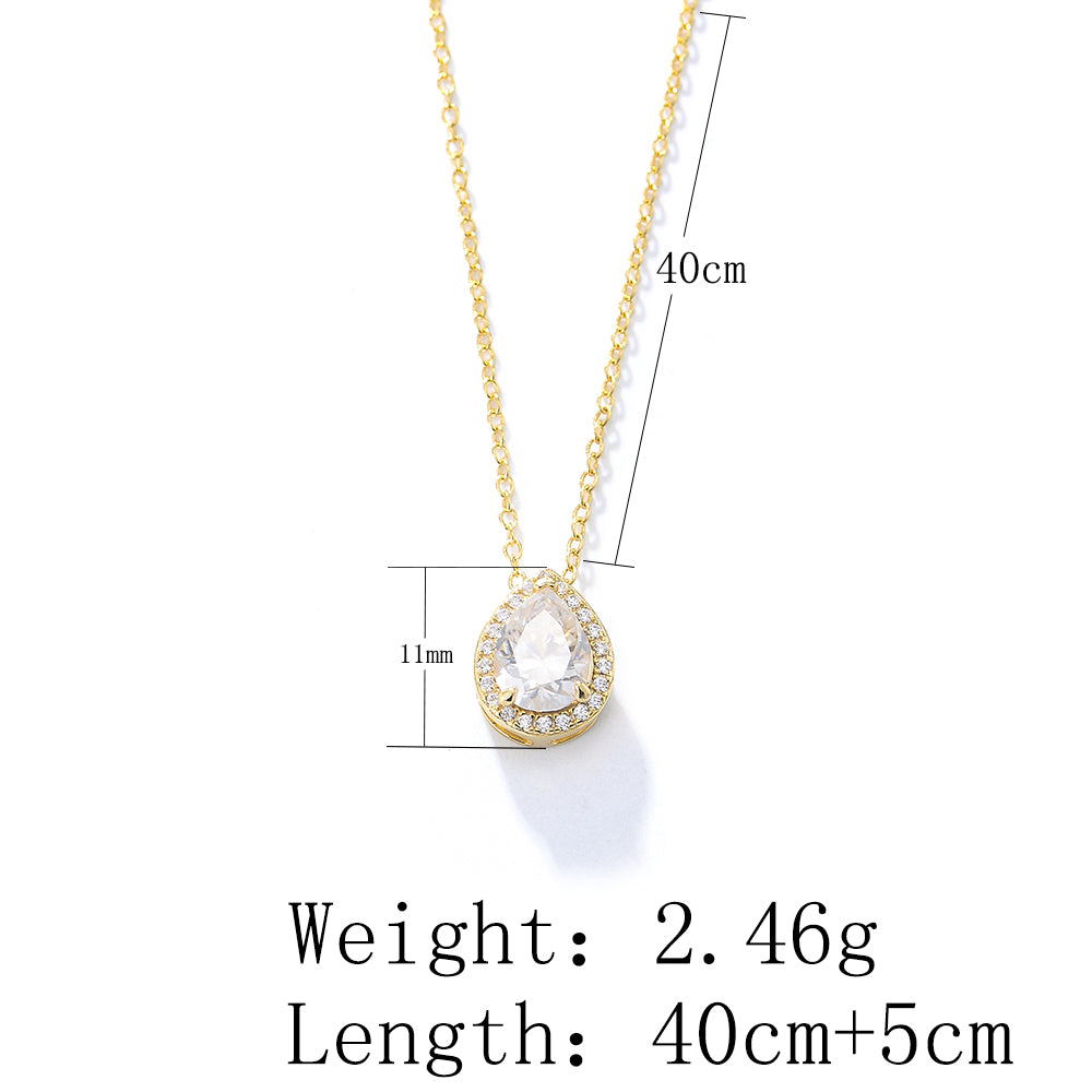 Water Drop Diamond Cubic Zircon Pendant Necklace For Women