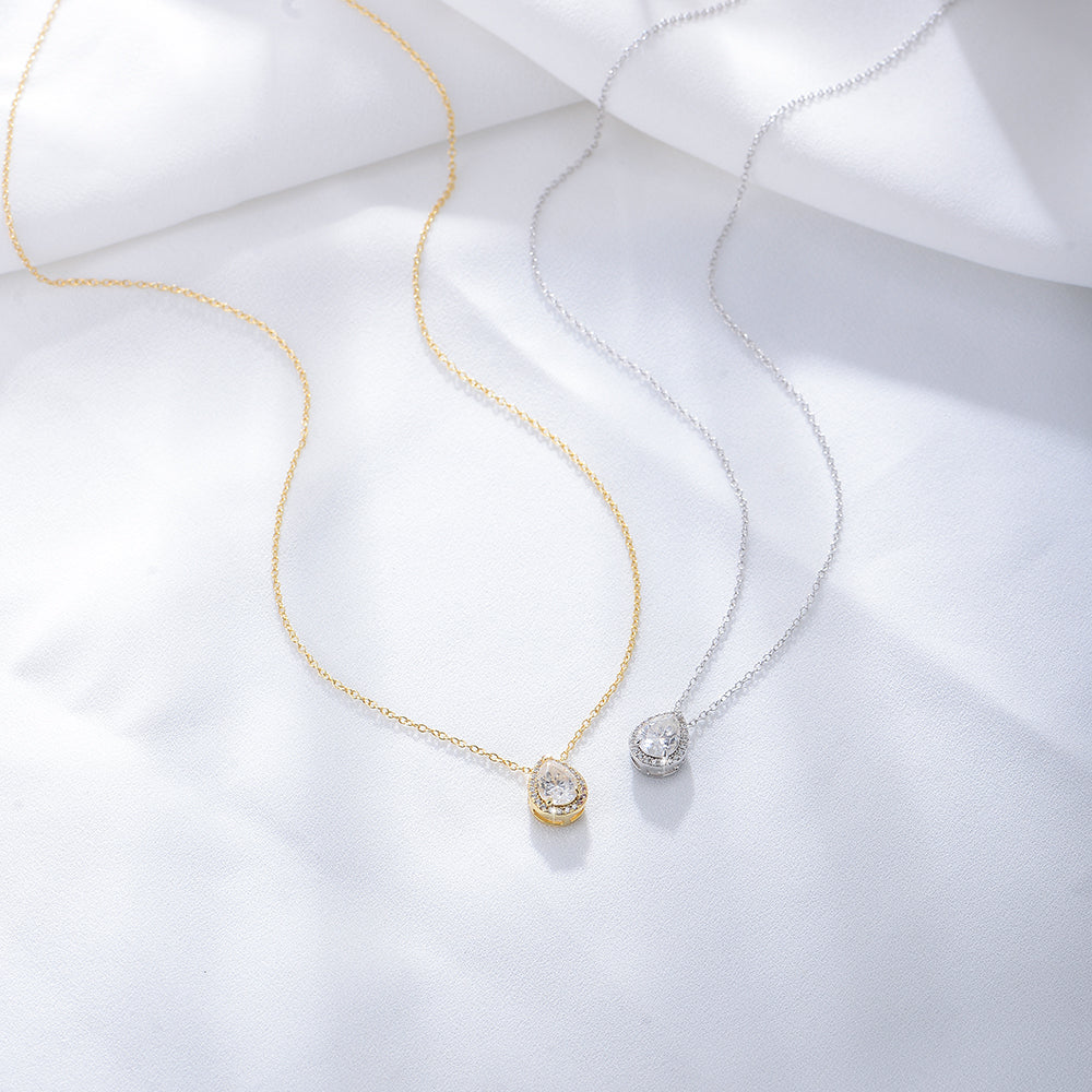 Water Drop Diamond Cubic Zircon Pendant Necklace For Women