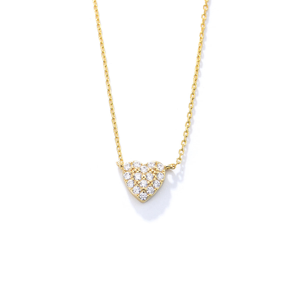 Delicate 14K Gold Plated Necklace 925 Silver Zirconia Diamond Heart Pendant Necklace