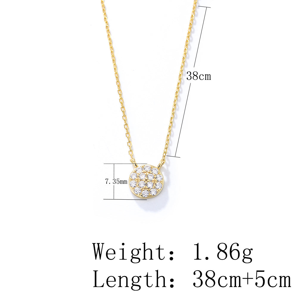 Pave Zircon Diamond Round Disc Pendant Necklace