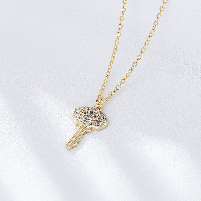 Trendy Luxury Bling Cubic Zirconia Key Pendant Necklace