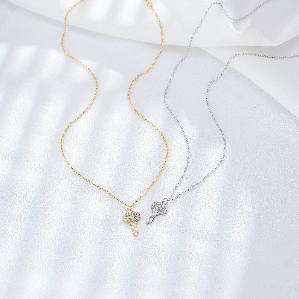 Trendy Luxury Bling Cubic Zirconia Key Pendant Necklace