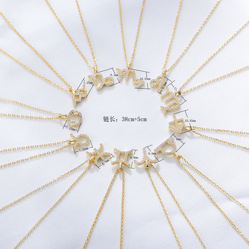 Simple CZ Twelve Constellation Pendant Necklace